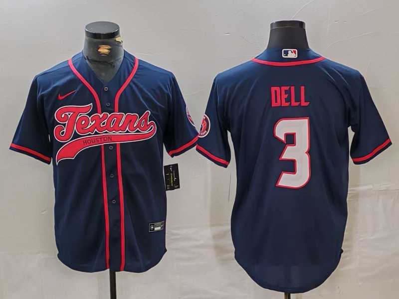 Mens Houston Texans #3 Tank Dell Navy With Patch Cool Base Stitched Baseball Jersey->houston texans->NFL Jersey